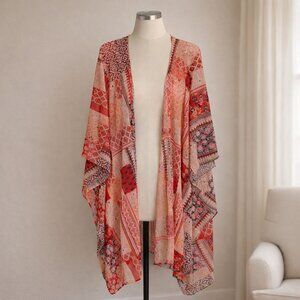 Orange Peach Patchwork Kimono Duster Size 1X